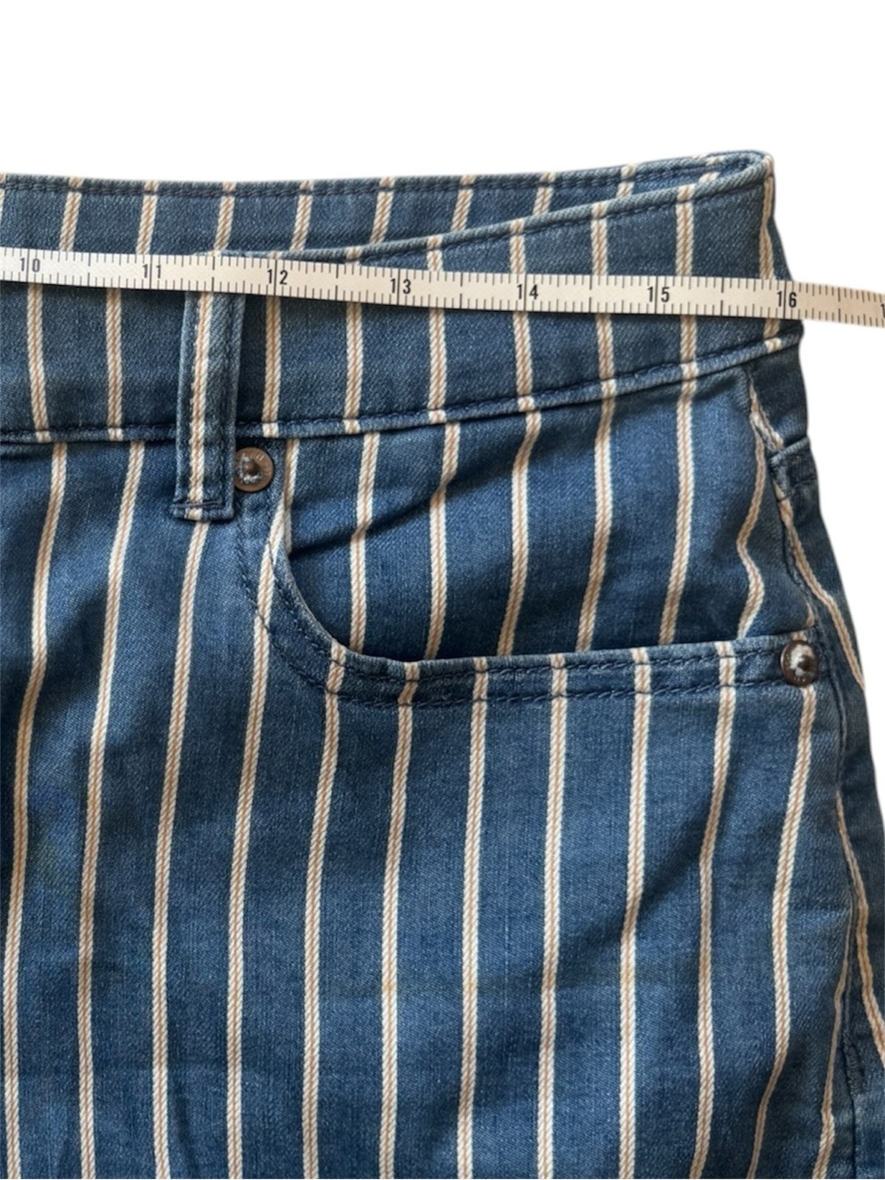 AE Red , White & Blue Stripe Soft Cotton Denim Shorts-  10 - Picture 5 of 7